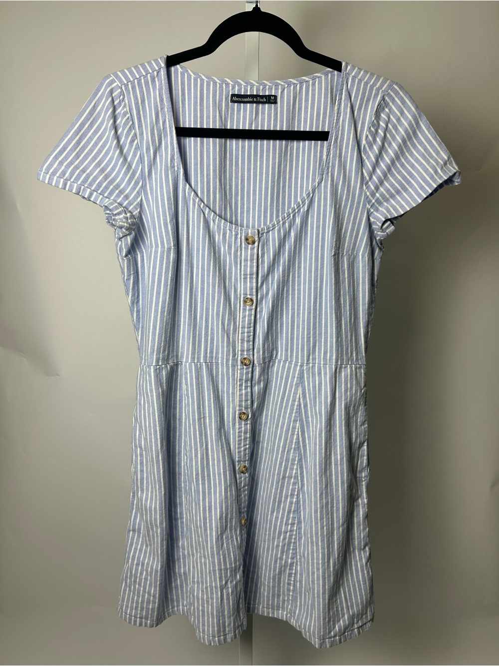 Abercrombie & Fitch Light Blue and White Striped Button-Front Mini Dress